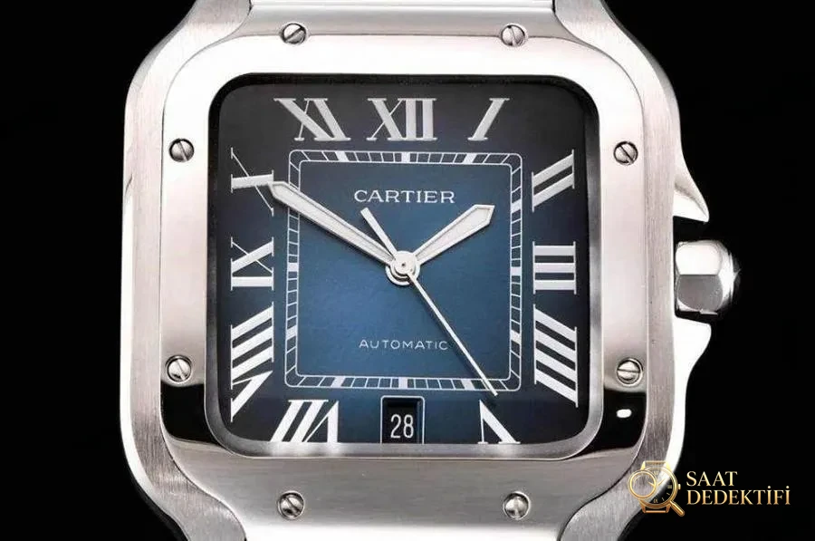 GF Factory Cartier Santos mavi kadranlı kol saati incelemesi - Kasa Profili ve Kurma Kolu İncelemesi