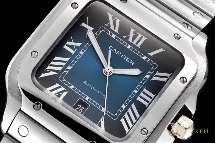 GF Factory Cartier Santos mavi kadranlı kol saati incelemesi - Arka Kapak ve Mekanizma Detayı