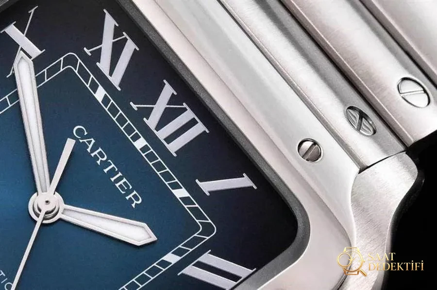 GF Factory Cartier Santos mavi kadranlı kol saati incelemesi - Makro Kadran ve İndeks İşçiliği