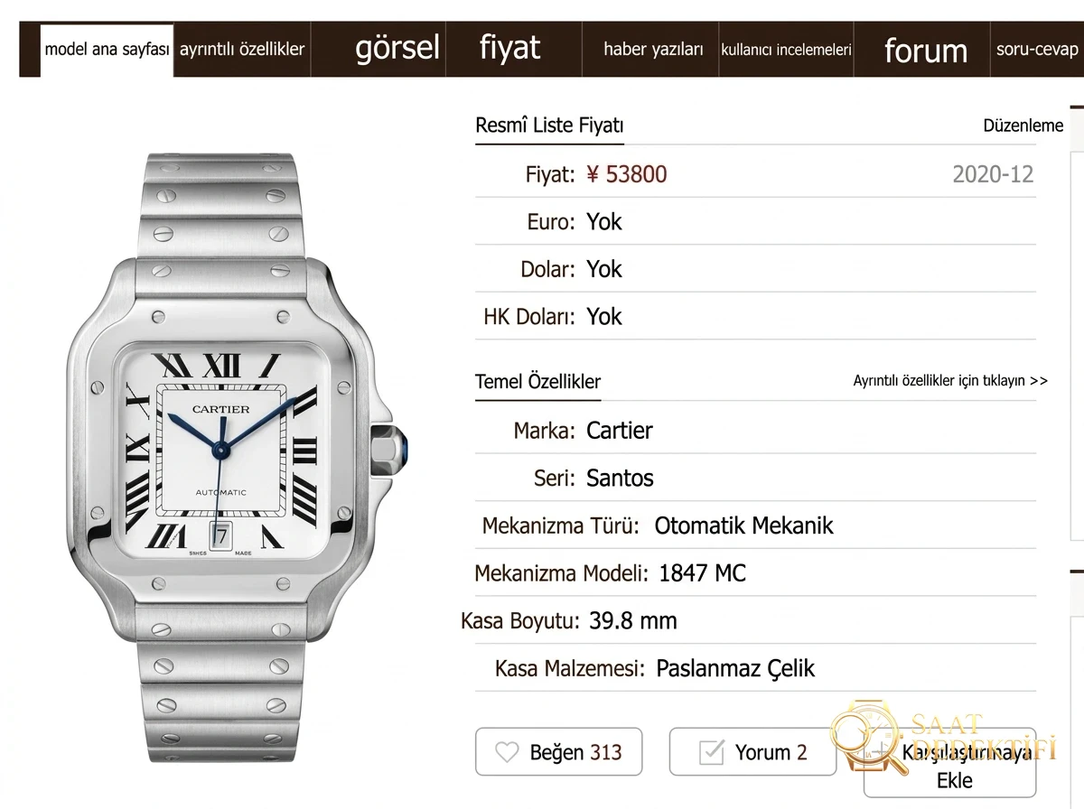 Cartier Santos Replika Saat İncelemesi - Ön Görünüm ve Kasa Tasarımı
