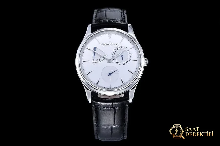 GF Factory Jaeger-LeCoultre Master serisi 1378420 erkek klasik kol saati (Palyaço beyaz kadran) - Fosfor ve Super-LumiNova Gece Görünümü