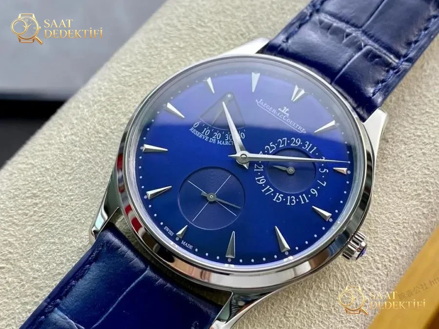 GF Factory Jaeger-LeCoultre Master Serisi 1378480 Erkek Klasik Kol Saati (Palyaço Mavi Kadran) - Kadran Detayı ve Bezel İşçiliği