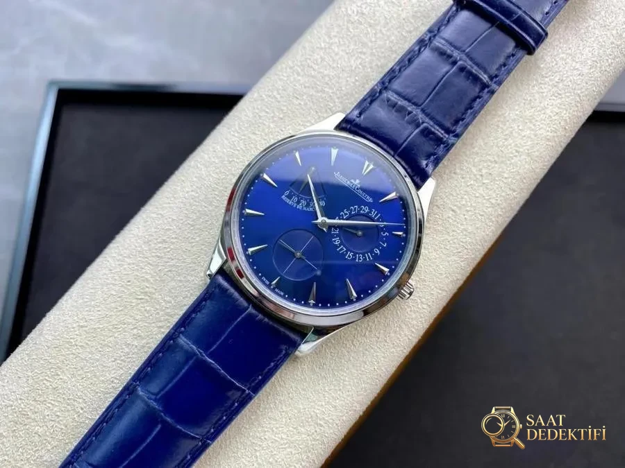 GF Factory Jaeger-LeCoultre Master Serisi 1378480 Erkek Klasik Kol Saati (Palyaço Mavi Kadran) - Kasa Profili ve Kurma Kolu İncelemesi