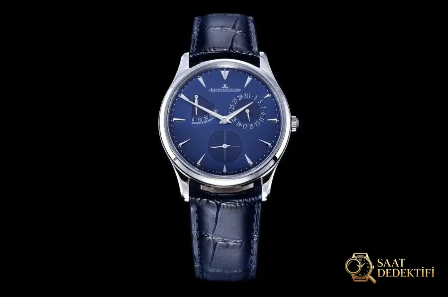 GF Factory Jaeger-LeCoultre Master Serisi 1378480 Erkek Klasik Kol Saati (Palyaço Mavi Kadran) - Fosfor ve Super-LumiNova Gece Görünümü