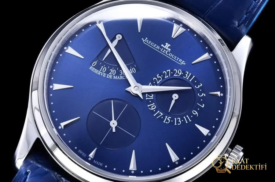 GF Factory Jaeger-LeCoultre Master Serisi 1378480 Erkek Klasik Kol Saati (Palyaço Mavi Kadran) - Yan Profil ve Kordon Bağlantısı