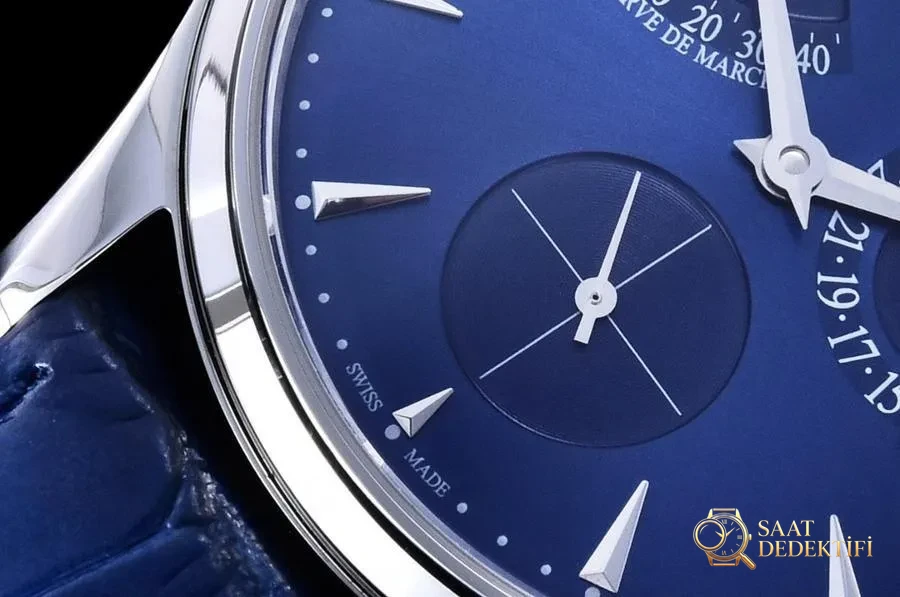 GF Factory Jaeger-LeCoultre Master Serisi 1378480 Erkek Klasik Kol Saati (Palyaço Mavi Kadran) - Kasa Çeliği ve Polisaj Kalitesi