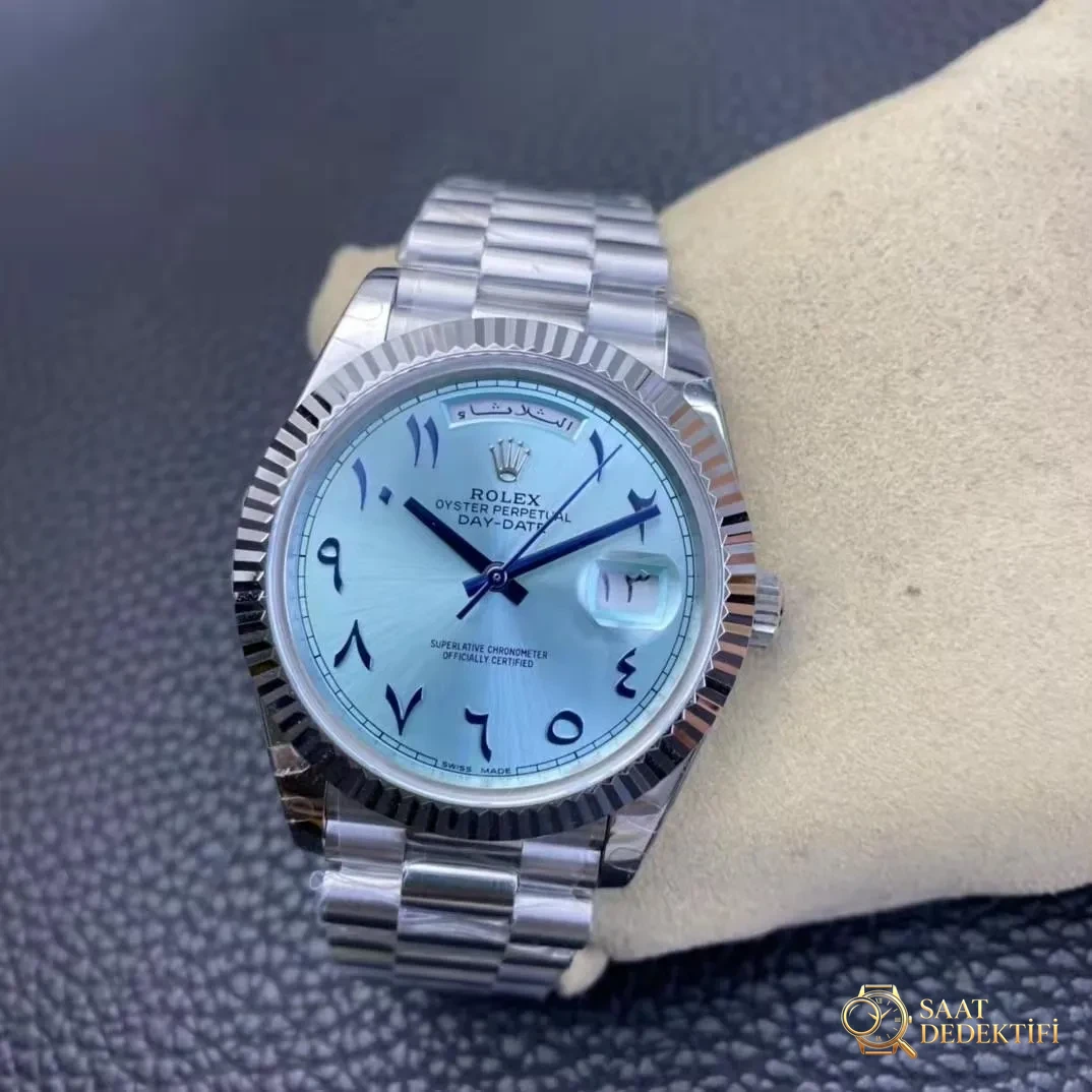 Replika Rolex Day-Date Arabic Buz Mavisi