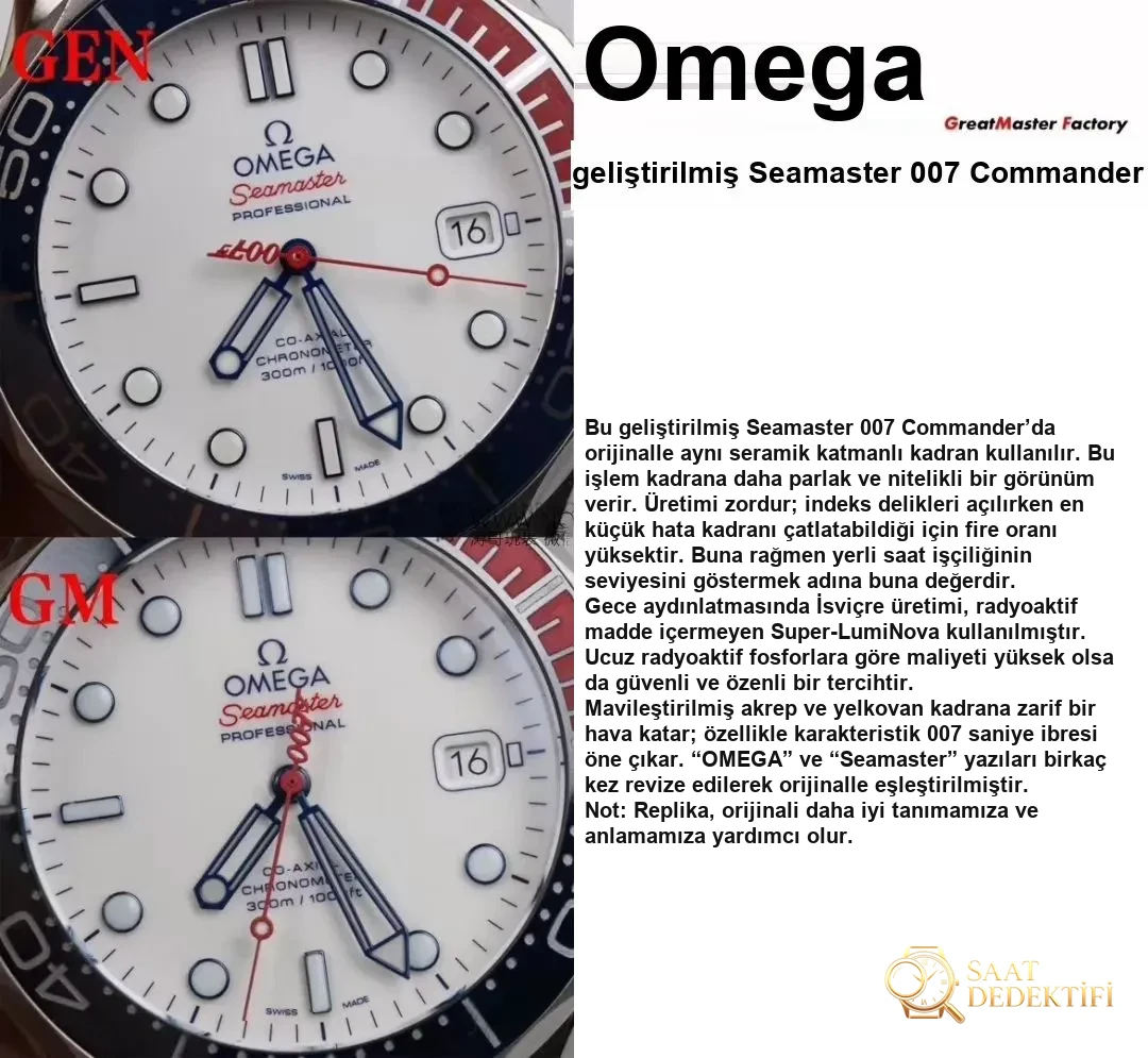 GM Factory Omega Seamaster 007 Commander gerçek-replika karşılaştırması: orijinalin karşısında UR Factory fark yaratabiliyor mu? - Kadran Detayı ve Bezel İşçiliği