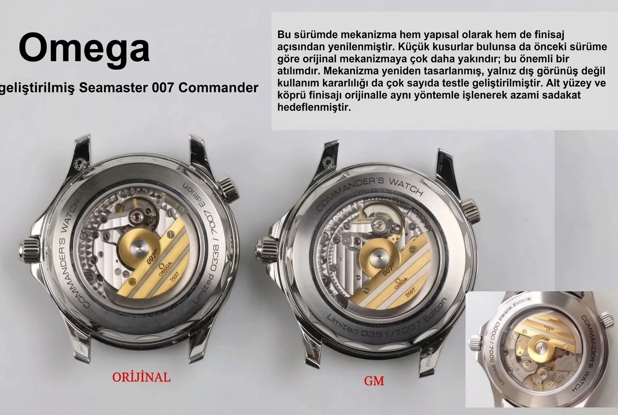 GM Factory Omega Seamaster 007 Commander gerçek-replika karşılaştırması: orijinalin karşısında UR Factory fark yaratabiliyor mu? - Makro Kadran ve İndeks İşçiliği