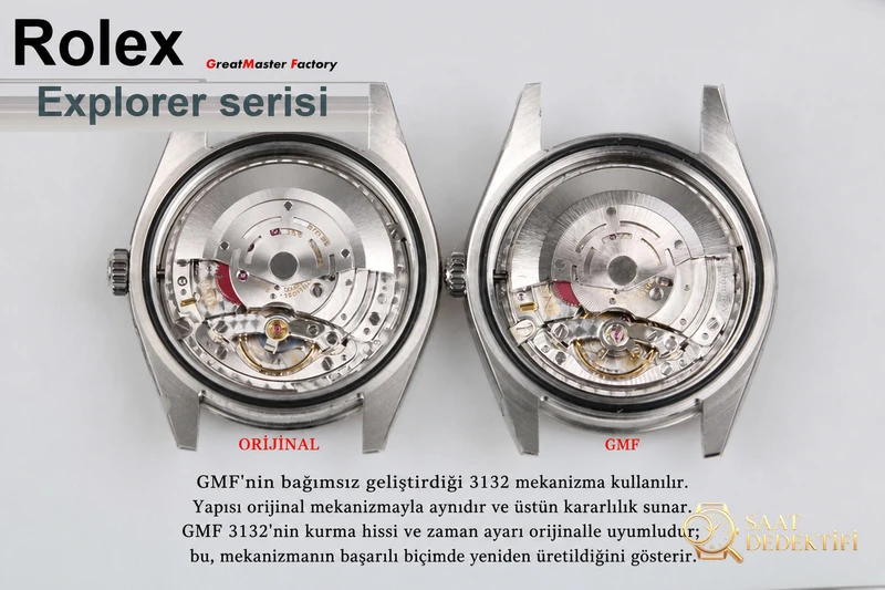 GM Factory Rolex Explorer serisi 39 mm gerçek-replika karşılaştırmalı incelemesi - Makro Kadran ve İndeks İşçiliği