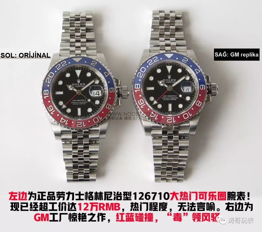 GM Factory Rolex GMT-Master 126710 kırmızı-mavi kola bezelli saat, orijinaliyle karşılaştırmada göz kamaştırıyor! — 1. fotoğraf
