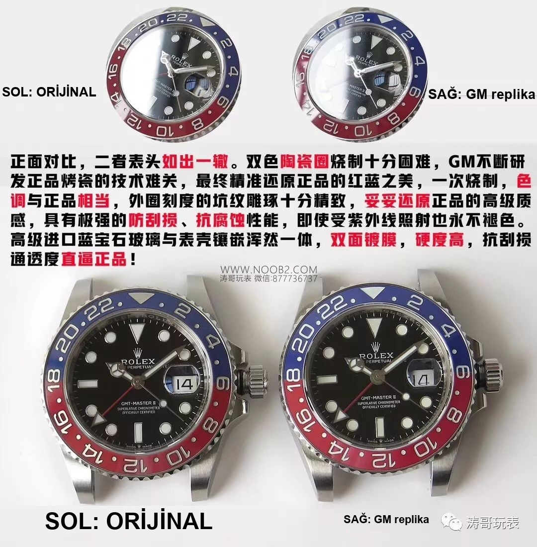 GM Factory Rolex GMT-Master 126710 kırmızı-mavi kola bezelli saat, orijinaliyle karşılaştırmada göz kamaştırıyor! — 3. fotoğraf