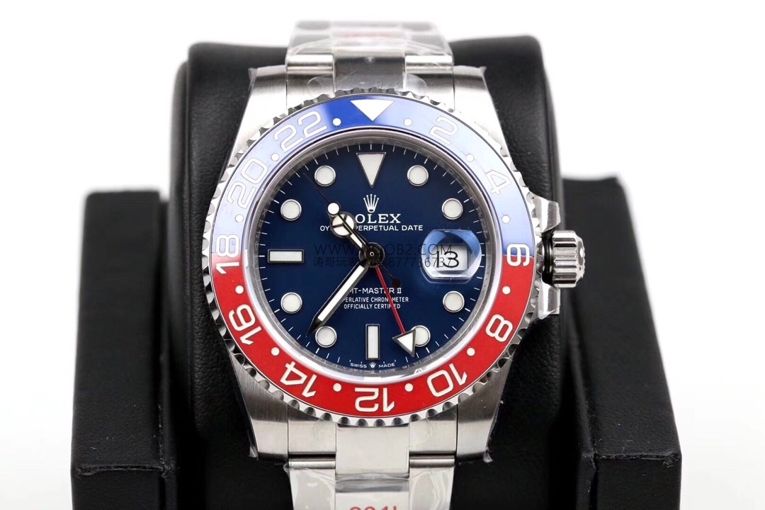 GM Factory Rolex GMT-Master 2 kırmızı-mavi cola bezel 3186 mekanizma V2 nihai versiyon beş boncuklu üç sıra bilezik replika saat — 2. fotoğraf