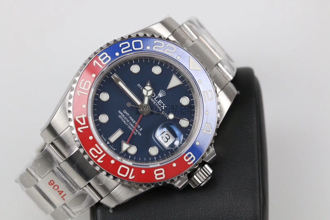 GM Factory Rolex GMT-Master 2 kırmızı-mavi cola bezel 3186 mekanizma V2 nihai versiyon beş boncuklu üç sıra bilezik replika saat — 5. fotoğraf