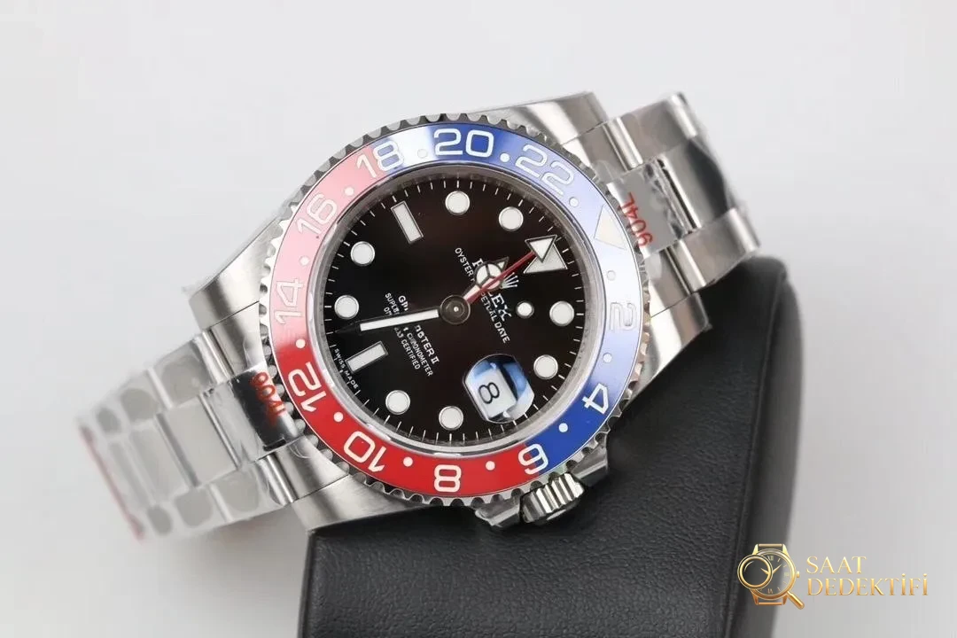 GM Factory Rolex GMT-Master II kırmızı-mavi Pepsi bezel 3186 mekanizma V2 nihai versiyon beş boncuklu üç dizili bilezikli replika saat - Bilezik, Toka ve Klips Mekanizması