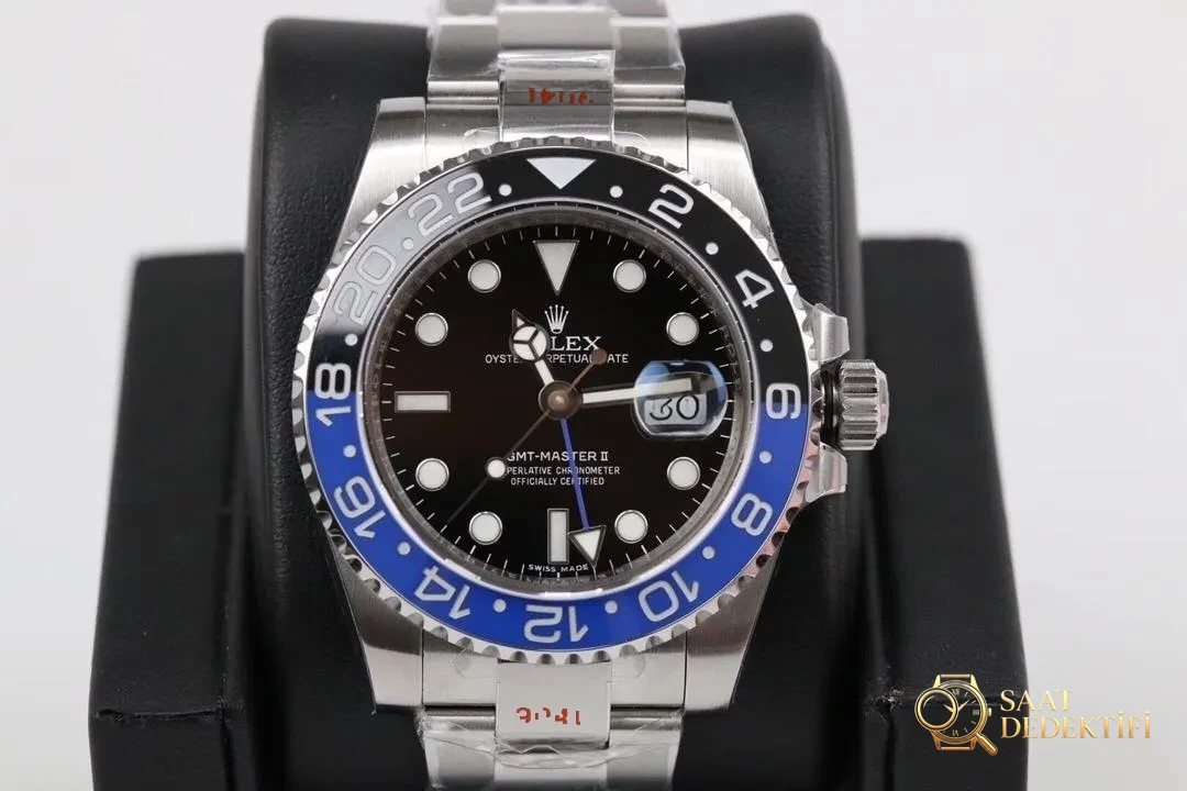 GM Factory Rolex GMT-Master II siyah-mavi kola bezel 3186 mekanizma V2 nihai versiyon beş boncuklu üç sıralı bilezik replika saat - Kadran Detayı ve Bezel İşçiliği