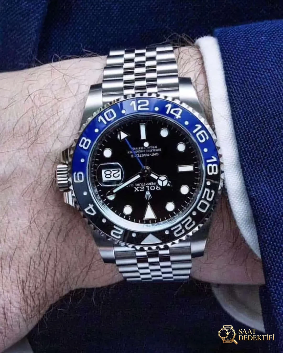 GM neues Produkt: 2019 Rolex GMT schwarz-blaue Lünette – Armbanduhr aus 904L Oyster-Stahl ist umwerfend! - Gravur auf der Rückseite und Seriennummer