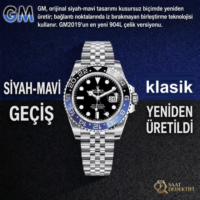 GM neues Produkt: 2019 Rolex GMT schwarz-blaue Lünette – Armbanduhr aus 904L Oyster-Stahl ist umwerfend! - Rehaut-Gravur und Ausrichtung der Lünette