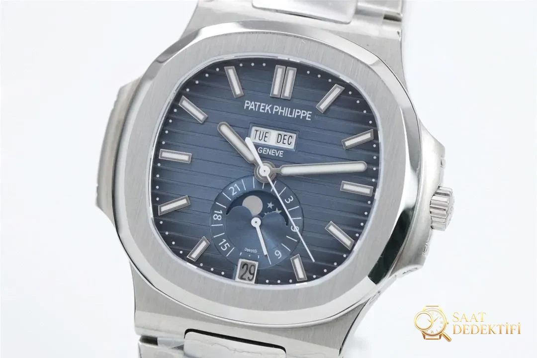 Reloj Green factory Patek Philippe Nautilus calendario anual 5726 esfera azul con fase lunar - Mecanismo de pulsera, cierre y clip