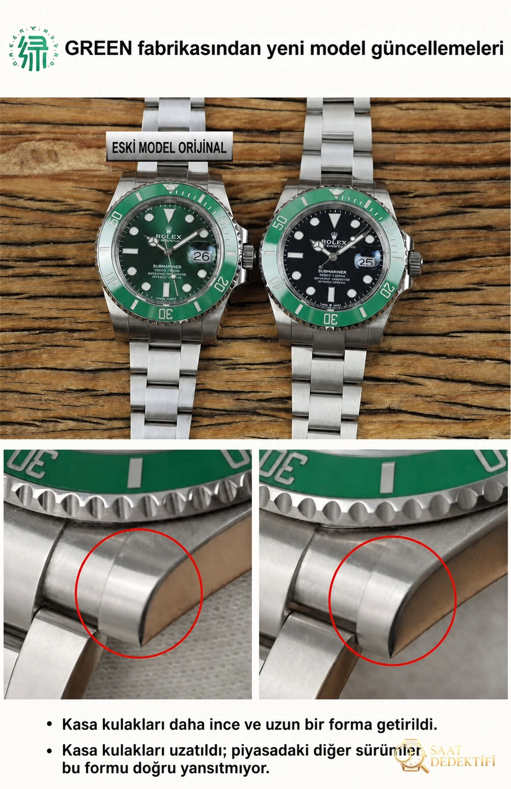 GREEN Factory Rolex 41 mm yeşil su hayaleti siyah kadran ilk kez tanıtılıyor - Kadran Detayı ve Bezel İşçiliği