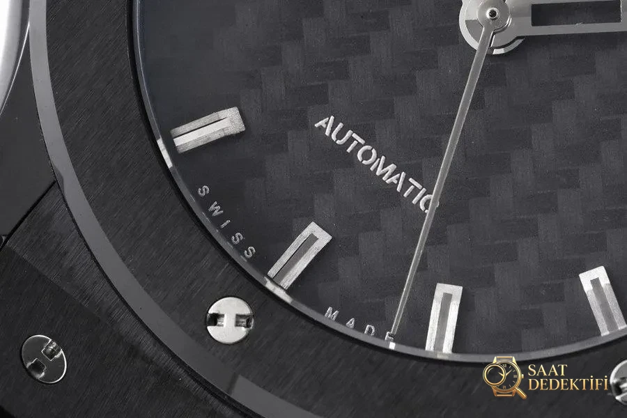 GS Factory Hublot Classic Fusion serisi (gri kadran) seramik saat incelemesi - Makro Kadran ve İndeks İşçiliği