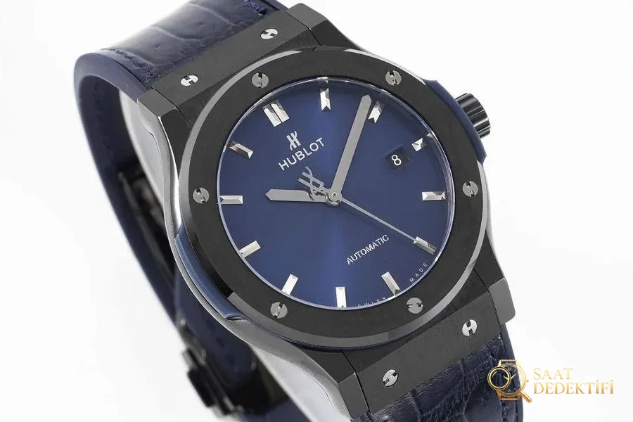GS Factory Hublot Classic Fusion serisi (mavi kadran) seramik saat incelemesi - Kasa Profili ve Kurma Kolu İncelemesi