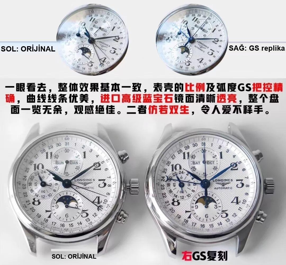 GS Factory Longines Master Collection ay evreli sekiz akrepli replika saat gerçek-replika karşılaştırması incelemesi — 5. fotoğraf