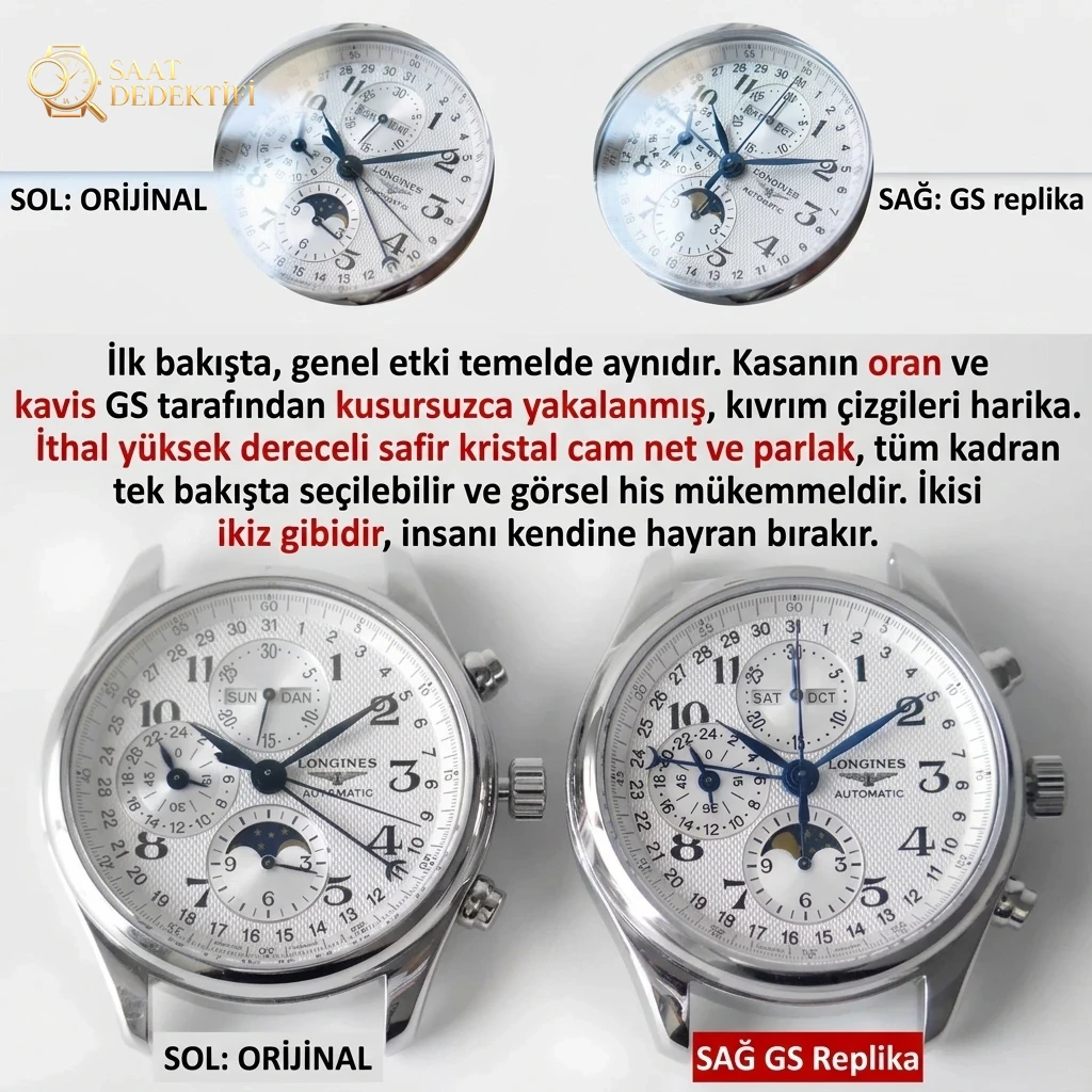 GS Factory Longines Master Collection ay evreli sekiz akrepli replika saat gerçek-replika karşılaştırması incelemesi - Bilezik, Toka ve Klips Mekanizması