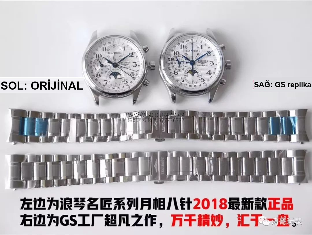 GS Factory Longines Master Collection ay evreli sekiz akrepli replika saat gerçek-replika karşılaştırması incelemesi — 6. fotoğraf
