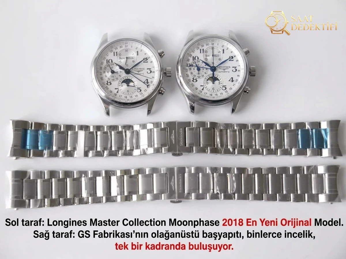 GS Factory Longines Master Collection ay evreli sekiz akrepli replika saat gerçek-replika karşılaştırması incelemesi - Makro Kadran ve İndeks İşçiliği