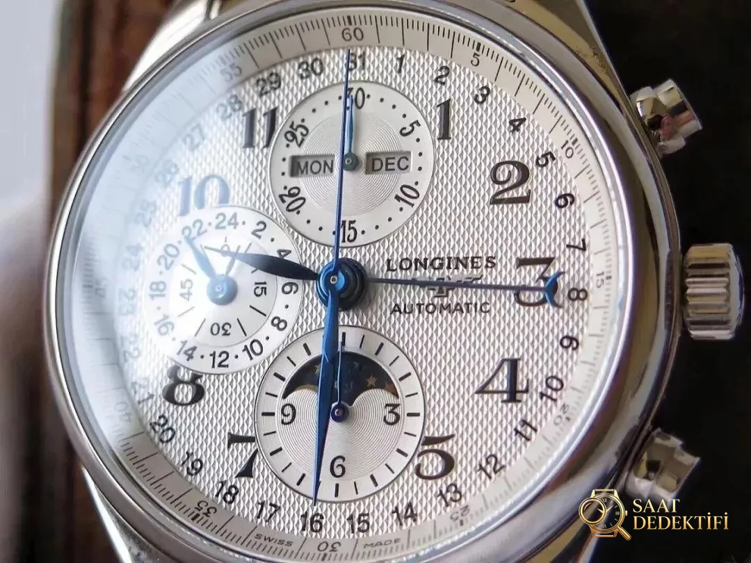 GS Factory Longines Master Collection ay evreli sekiz akrepli replika saat gerçek-replika karşılaştırması incelemesi - Mekanizma Zemberek ve Balans Detayı