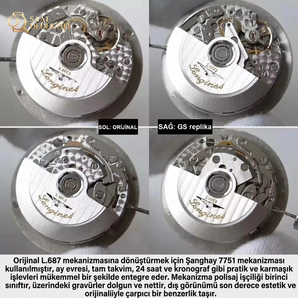 GS Factory Longines Master Collection ay evreli sekiz akrepli replika saat gerçek-replika karşılaştırması incelemesi - Tepe Koruması ve Ayar Fonksiyonu