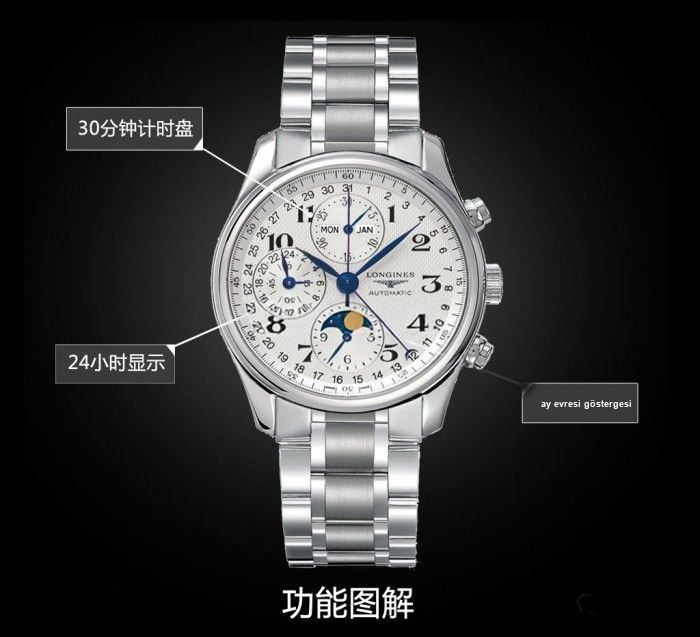 GS Factory Longines Master Collection ay evreli sekiz akrepli replika saat gerçek-replika karşılaştırması incelemesi — 16. fotoğraf