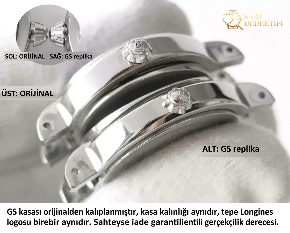 GS Factory Longines PrimaLuna Kuvars Kadın Saati Gerçek-Replika Karşılaştırması İncelemesi - Yan Profil ve Kordon Bağlantısı