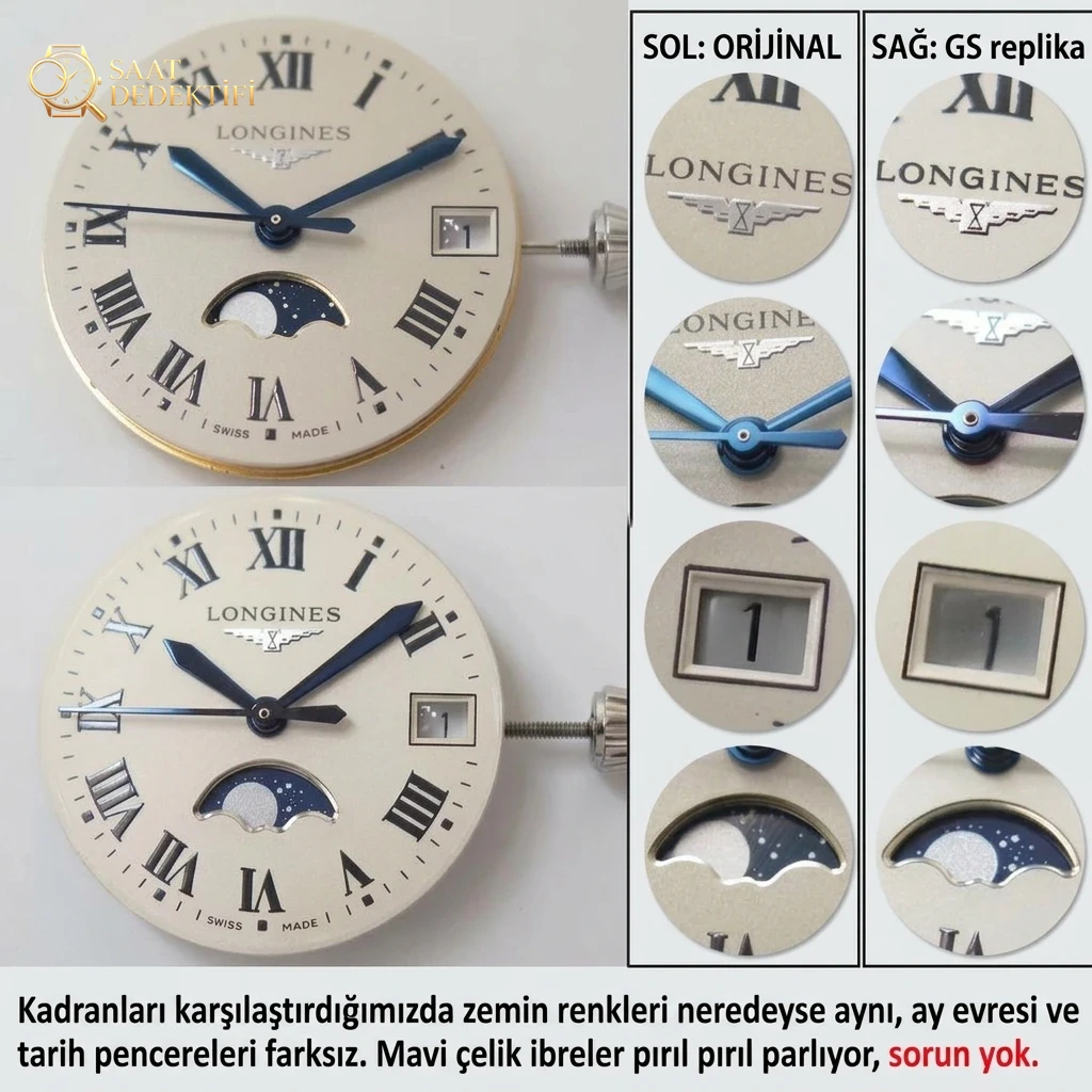 GS Longines PrimaLuna ay evreli orijinal İsviçre kuvars mekanizmalı kadın kol saati nasıl? - Makro Kadran ve İndeks İşçiliği