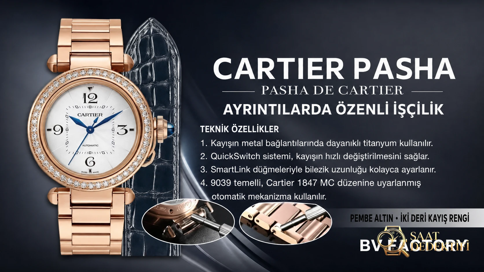 Cartier Pasha Roze Altın Pırlanta