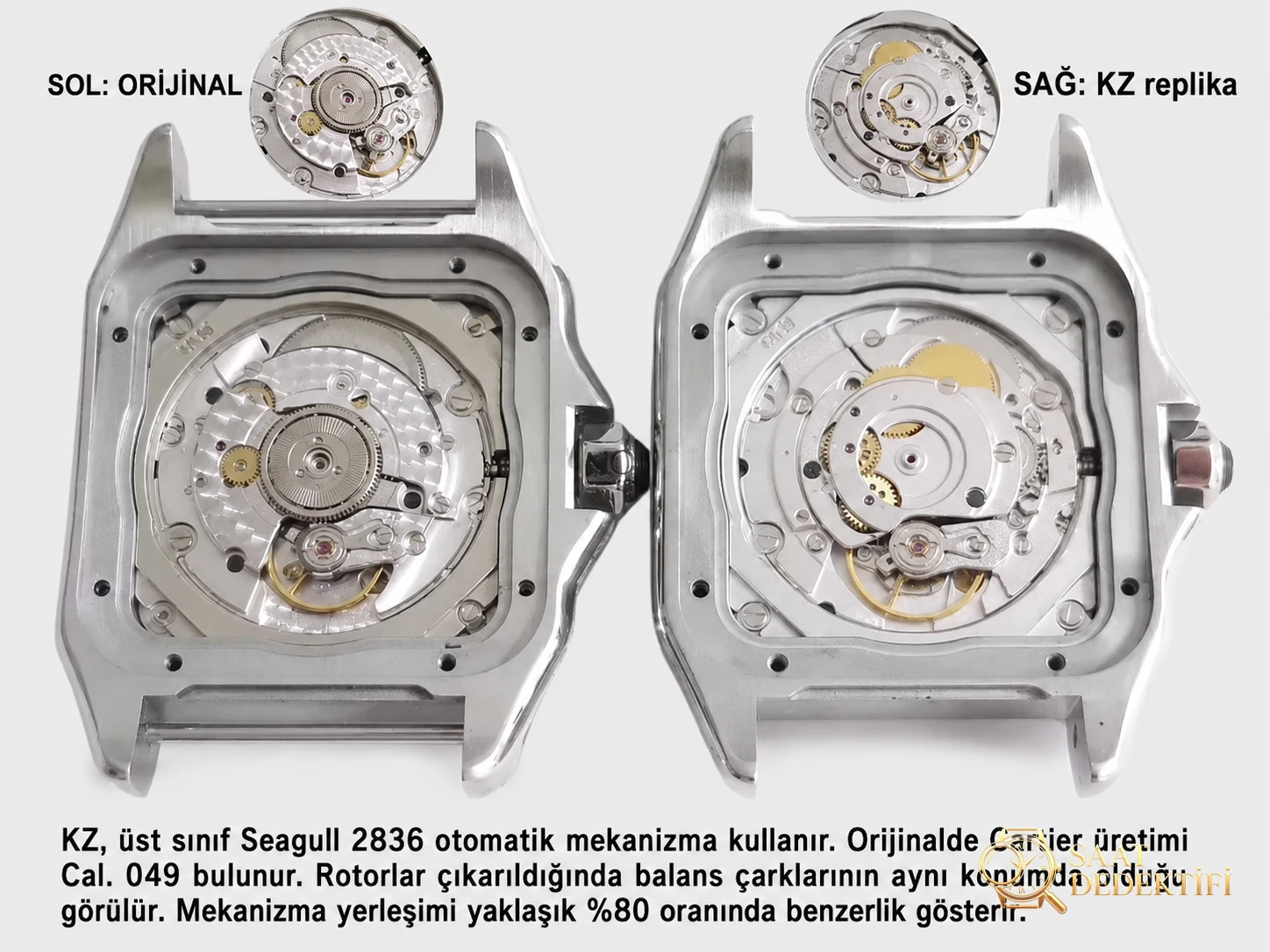 Hangi fabrika daha iyi? KZ Cartier Santos 100. Yıl replika saati gerçek-replika karşılaştırma incelemesi - Kasa Profili ve Kurma Kolu İncelemesi