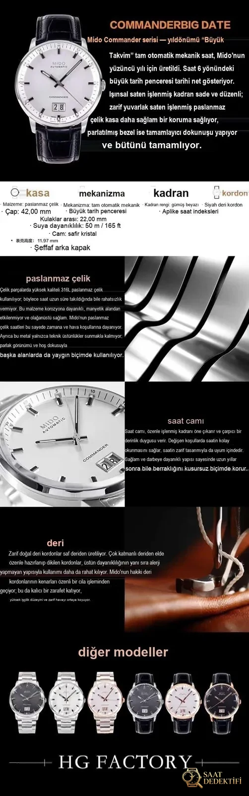 HG üretimi MIDO Commander (Multifort/Commander) serisi kol saati - Bilekte Duruş ve Kasa Orantısı