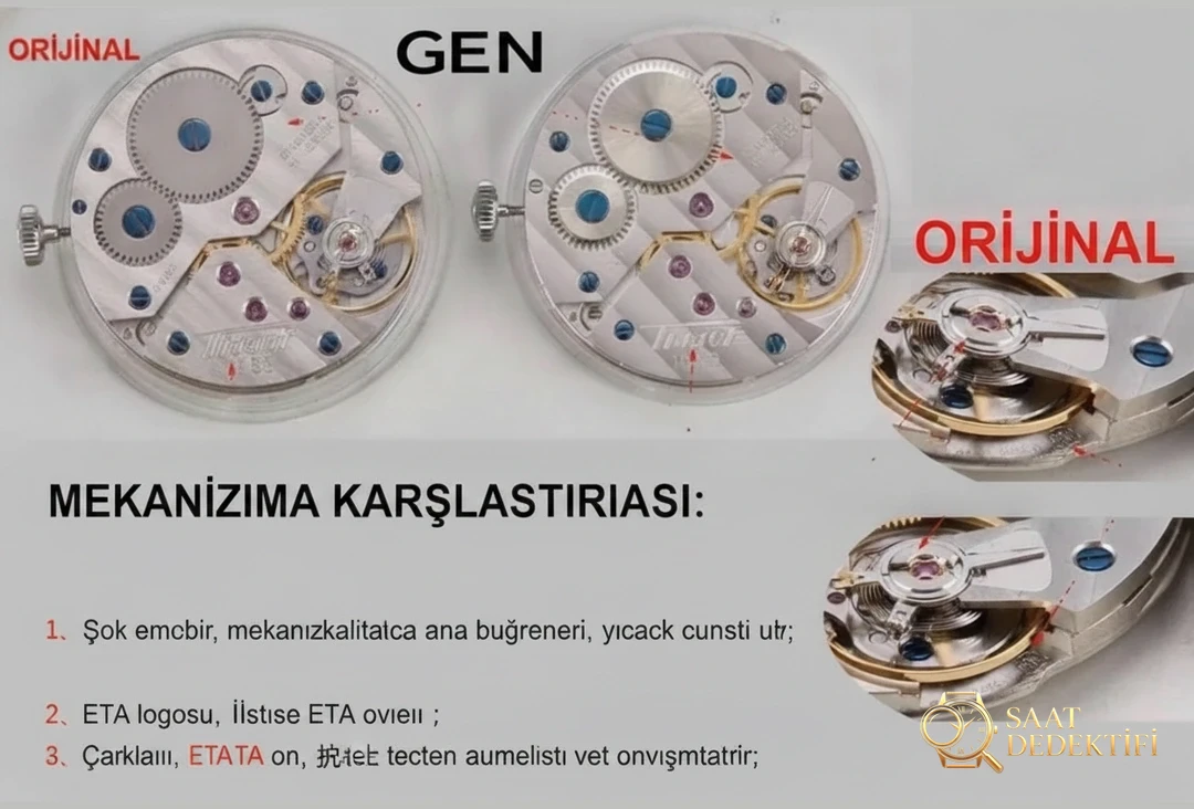 HM Factory Tissot Visodate serisi manuel kurmalı, orijinal İsviçre ETA6498 mekanizmalı mekanik 2018 replika saat - Mekanizma Zemberek ve Balans Detayı