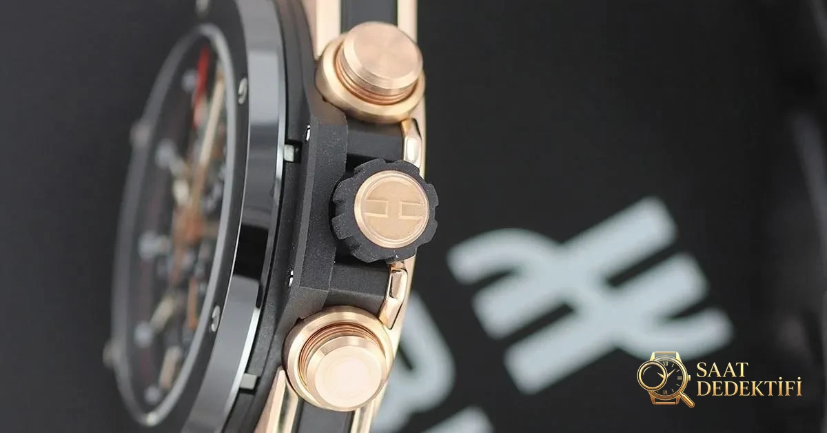 Hublot 406.om.0180.rx itme butonları ve kurma kolu