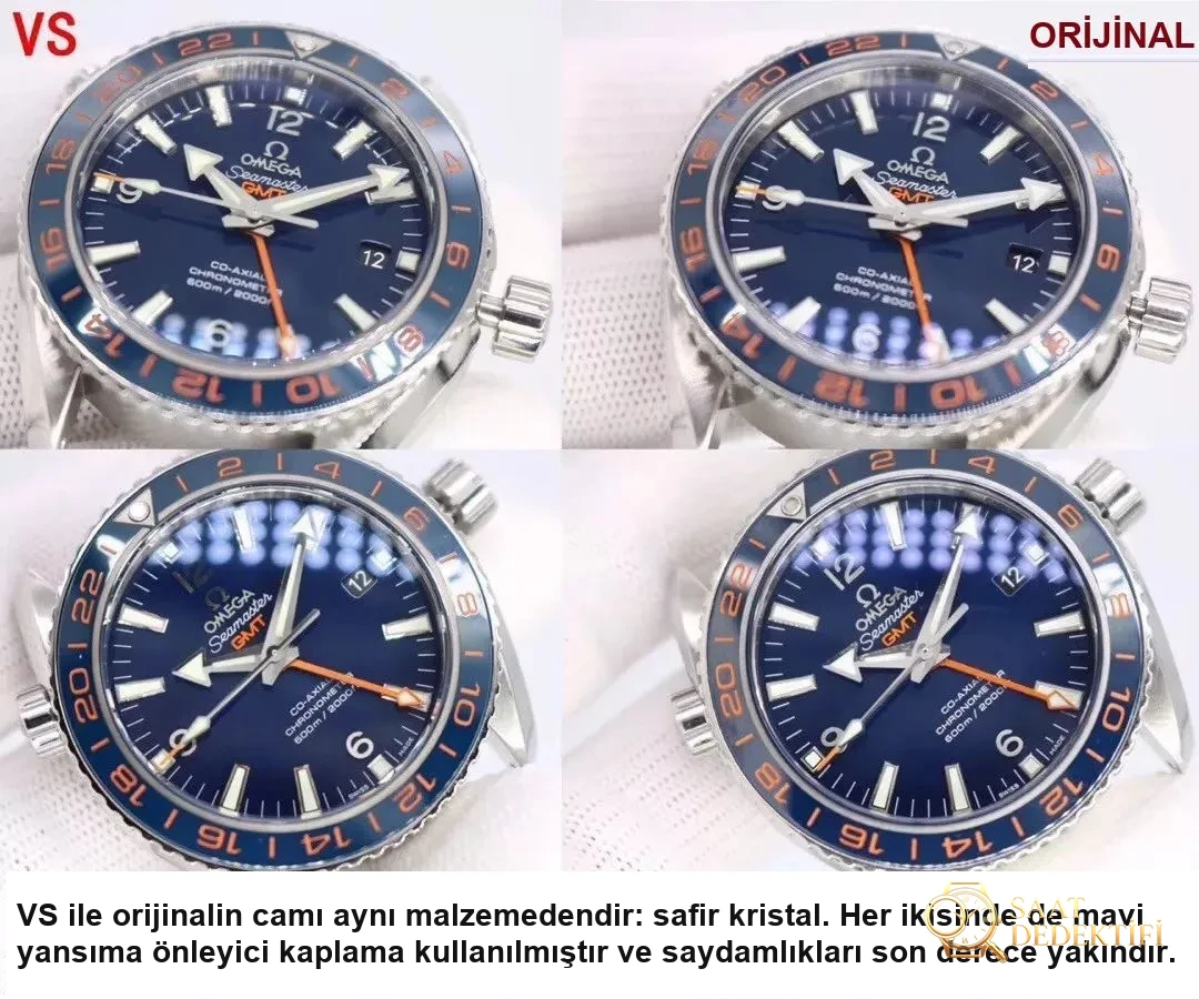 İç yapım 8605 mekanizması nasıl? VS Factory Omega Seamaster Planet Ocean 600M GMT mavi-turuncu bezel orta boy 43.5 mm replika saat — orijinalle karşılaştırmalı inceleme - Kadran Detayı ve Bezel İşçiliği