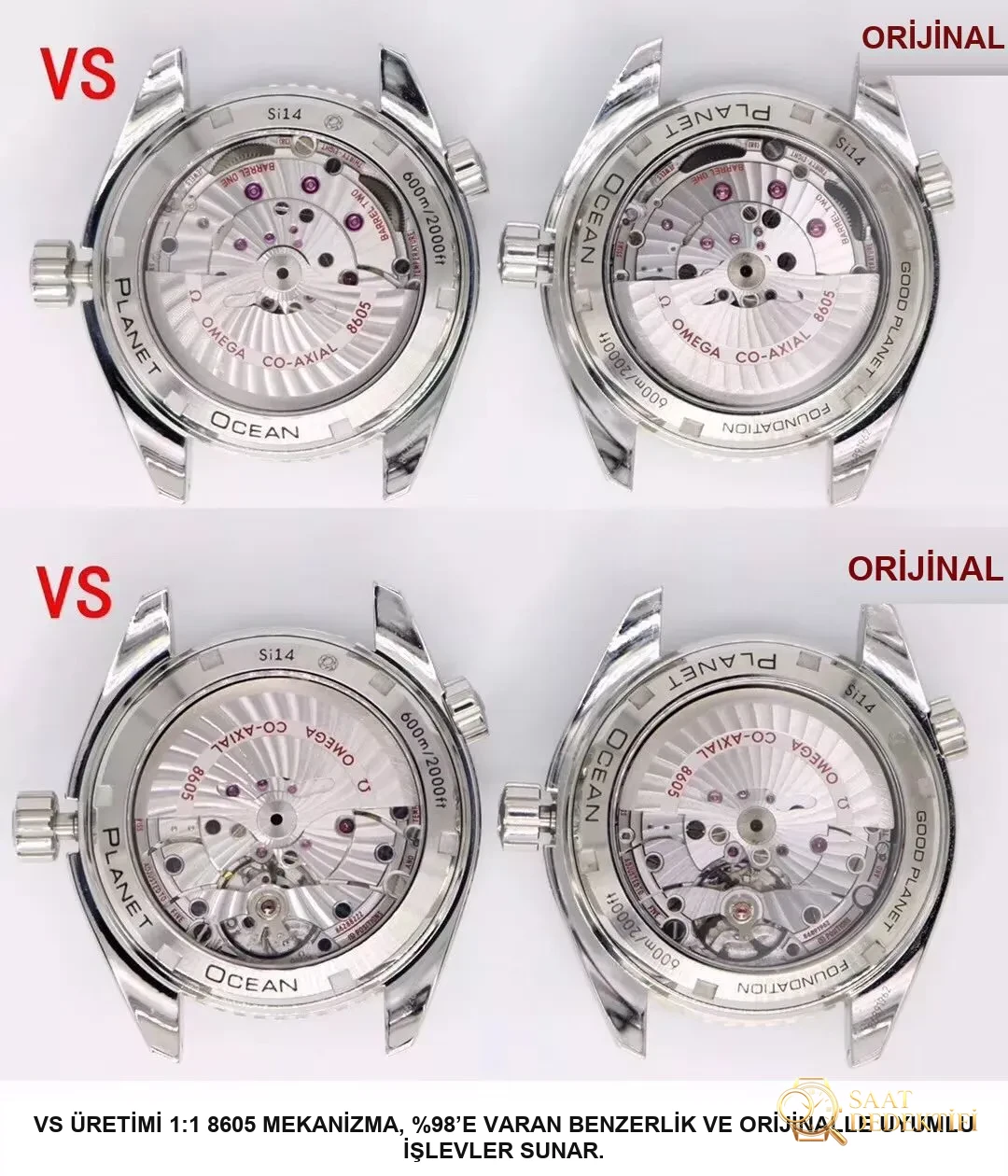İç yapım 8605 mekanizması nasıl? VS Factory Omega Seamaster Planet Ocean 600M GMT mavi-turuncu bezel orta boy 43.5 mm replika saat — orijinalle karşılaştırmalı inceleme - Klips Kilidi ve Lazer Damgalar