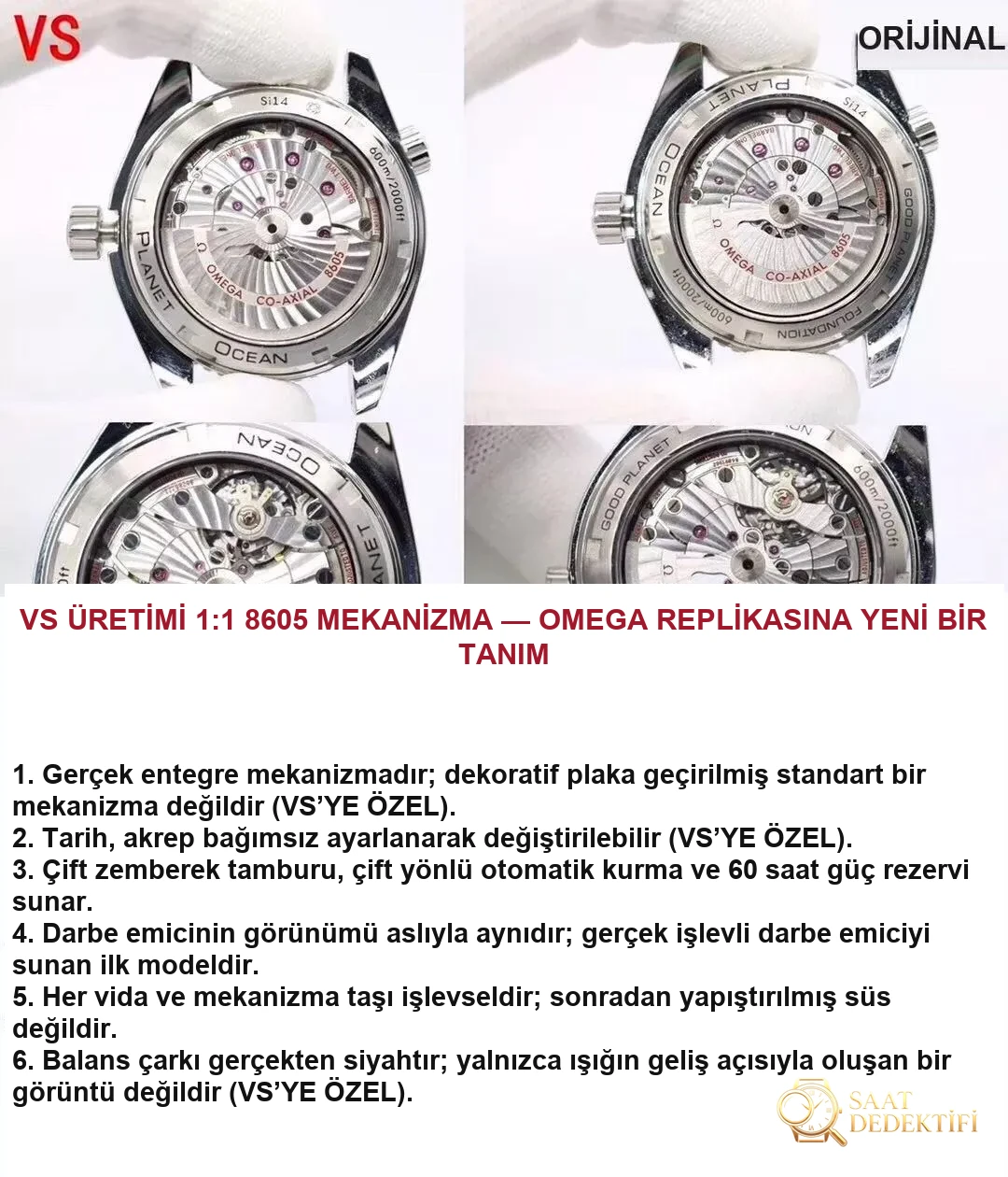 İç yapım 8605 mekanizması nasıl? VS Factory Omega Seamaster Planet Ocean 600M GMT mavi-turuncu bezel orta boy 43.5 mm replika saat — orijinalle karşılaştırmalı inceleme - Bilekte Duruş ve Kasa Orantısı