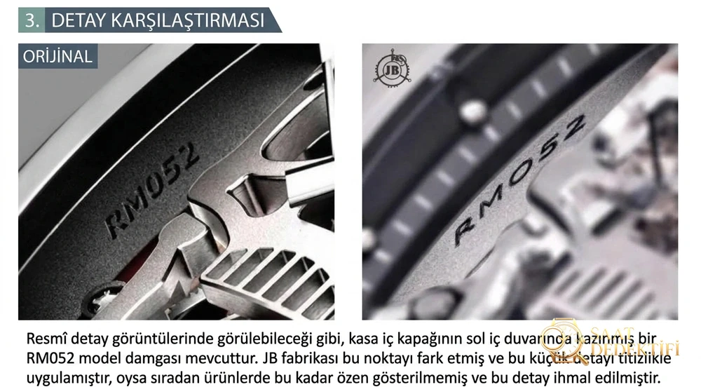 JB Factory Richard Mille RM052 orijinal karşılaştırmalı detaylı inceleme - Kasa Profili ve Kurma Kolu İncelemesi