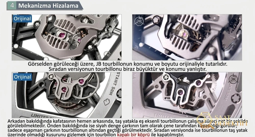 JB Factory Richard Mille RM052 orijinal karşılaştırmalı detaylı inceleme - Arka Kapak ve Mekanizma Detayı