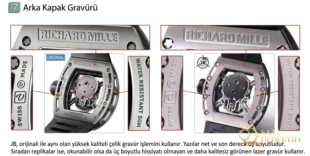 JB Factory Richard Mille RM052 orijinal karşılaştırmalı detaylı inceleme - Klips Kilidi ve Lazer Damgalar