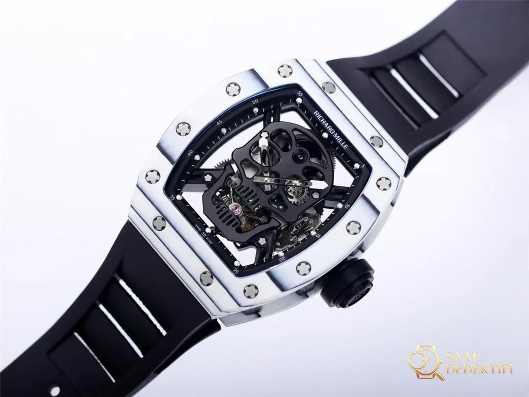 JB Factory Richard Mille RM52-01 echtes Tourbillon – weiße Verarbeitungsdetails – Rückseite und Mechanismusdetails