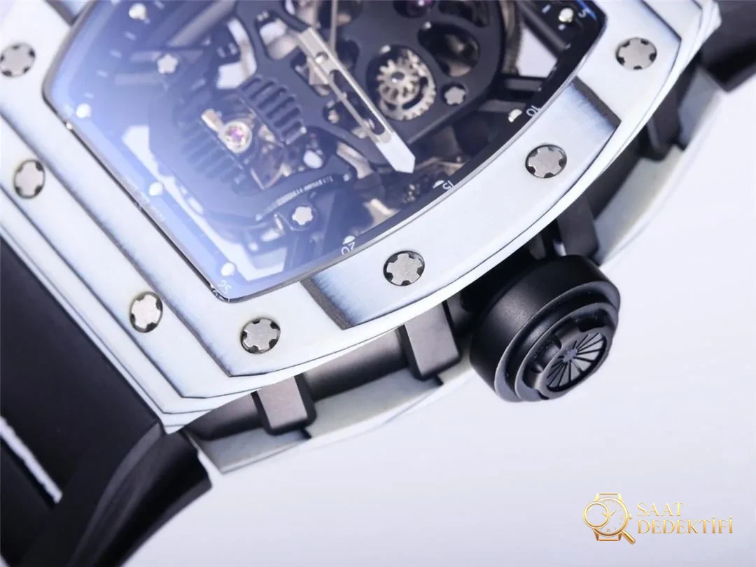 JB Factory Richard Mille RM52-01 echtes Tourbillon – weiße Verarbeitungsdetails – Makro-Zifferblatt und Index-Verarbeitung