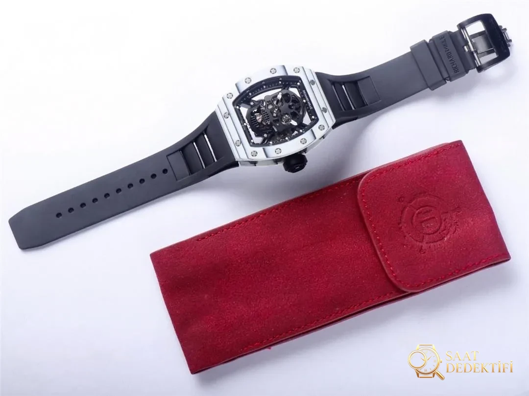 JB Factory Richard Mille RM52-01 echtes Tourbillon – weiße Verarbeitungsdetails – Seitenprofil und Bandverbindung
