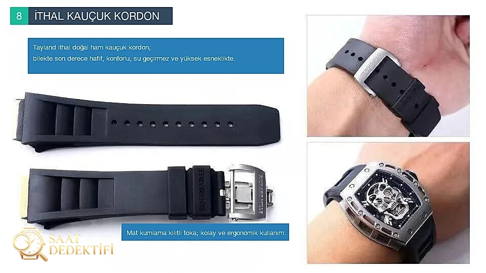 JB Factory RM52-01 - Tayland İthal Ham Kauçuk Kordon ve Ergonomik Mat Titanyum Katlanır Toka
